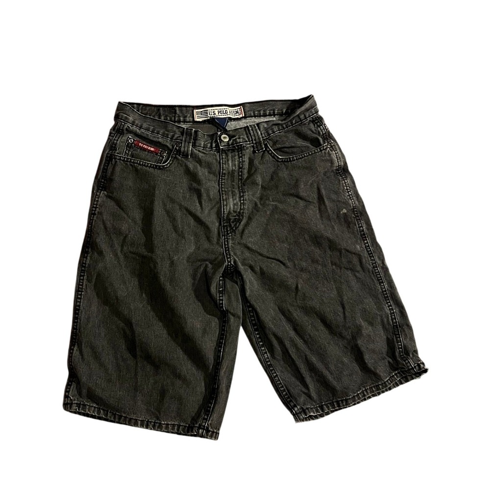 y2k US Polo Assn Mens Black Denim Shorts Size 32 Casual Relaxed Fit